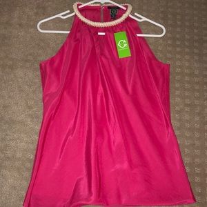 C Wonder Cotton Silk Tank w Beaded Neck NWT